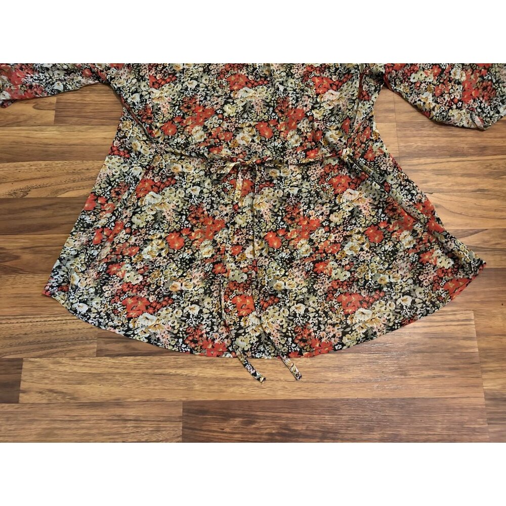 American Rag Cie Plus 2X Floral Boho Peasant Blouse Sheer Lace Yoke Button Front - Picture 15 of 15